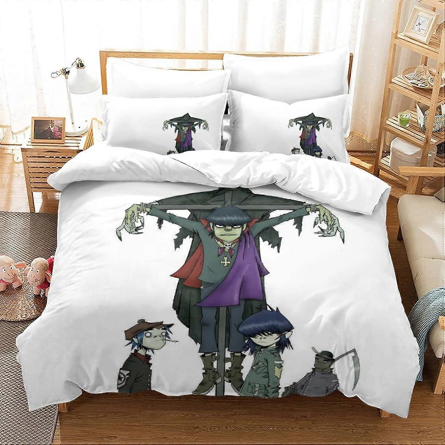 GENBAK Gorillaz Capa Edredom Hip-Hop Roupa de Cama Set 3D Música Soft Edredom Capa Colcha Microfibra 3 Piece Roupa de Cama Set Quarto Decor Duplo