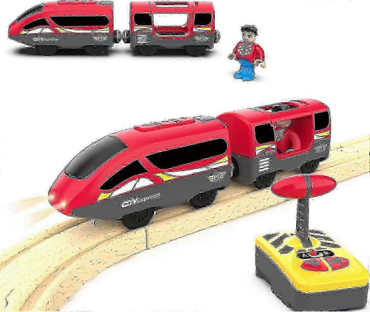 Motorized Train for Wooden Track, Remote Control Train with Magnetic Connection, for Toddlers, Compatible with Thomas, Brio , Red