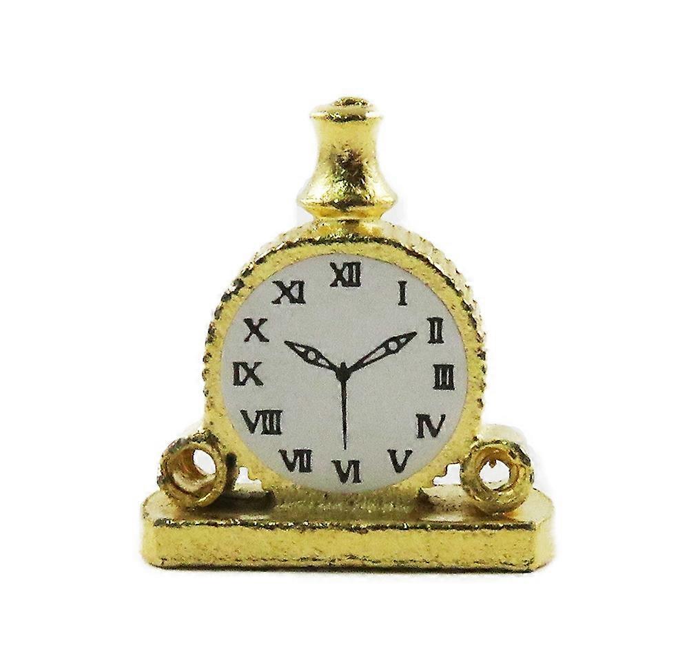 Dolls House Gold Double Scroll Mantle Clock Miniature 1:12 Ornament Accessory