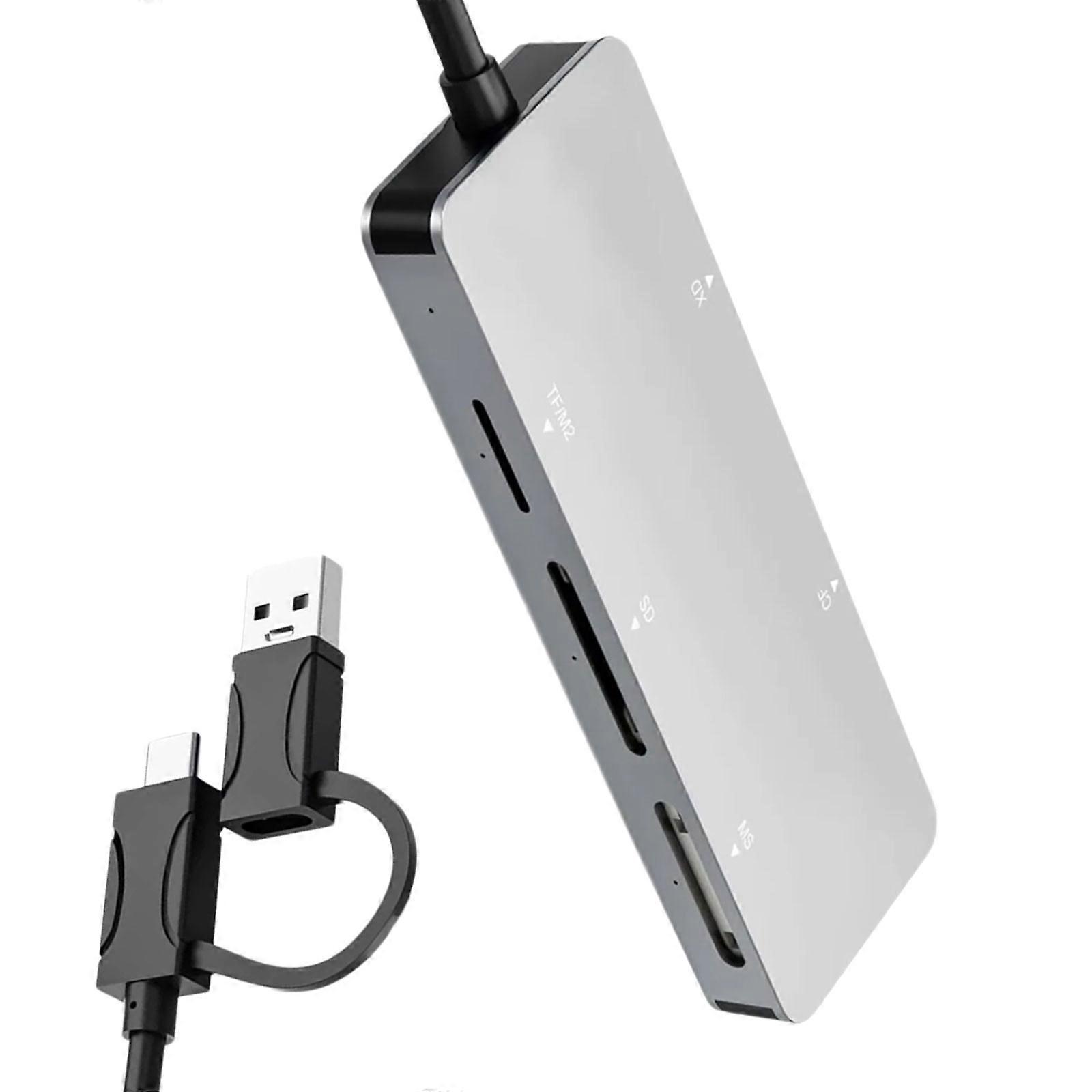 Fast Speed 6 Slot Card Reader USB3.0 Type C Adapter Compatibles MS TF M.2 XD Memory Cards Multicolor