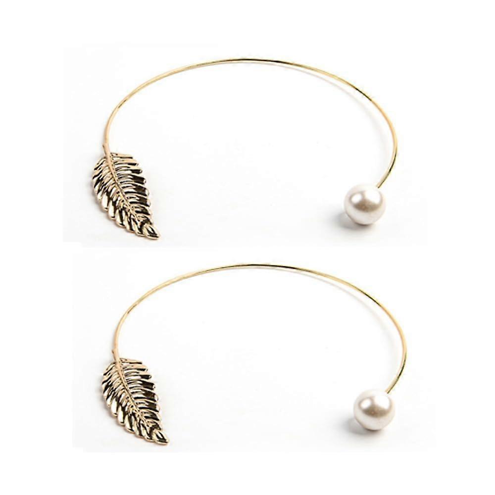 2 Pack Curtain Tiebacks with Pearl and Leaf Design, Decorative Holdbacks for Bedroom Drapes, Gold