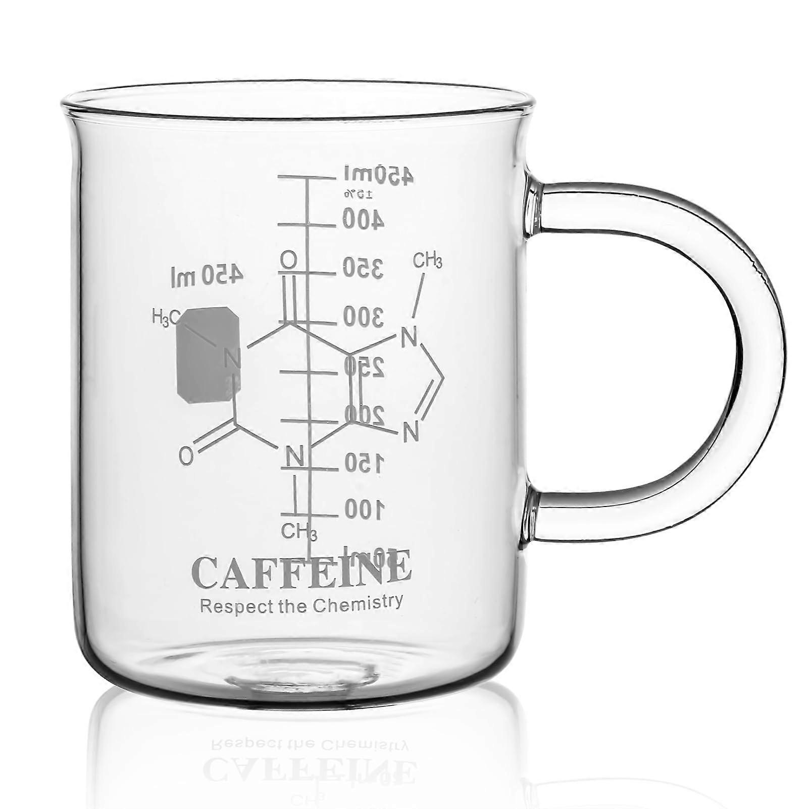 Coffee Beaker Mug 450ml Borosilicate Glass with Caffeine Molecule Art and Science Lab Design