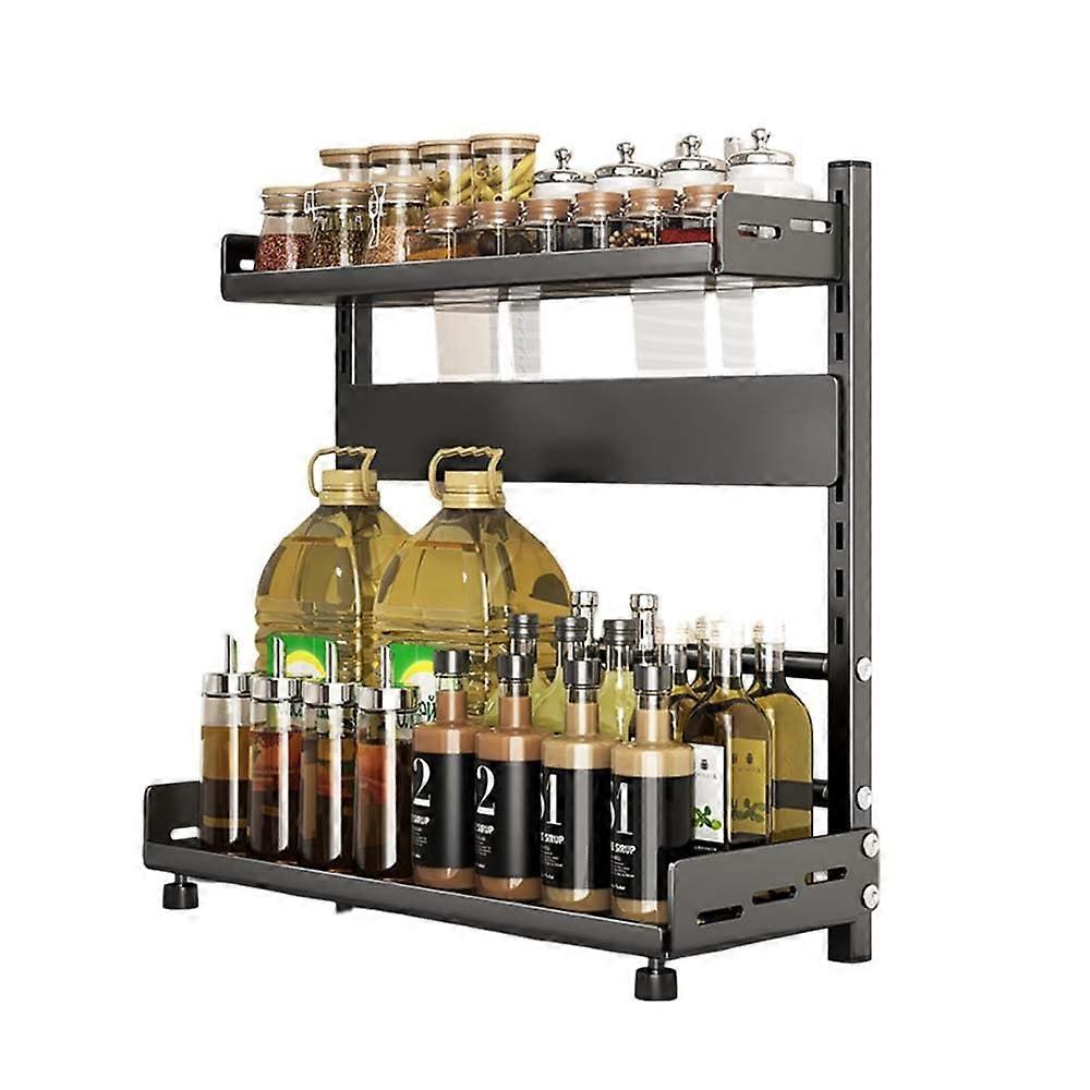 Adjustable 2 and 3 Tier Spice Rack Organizer with Knife Storage for Kitchen Counter and Cabinet, Black