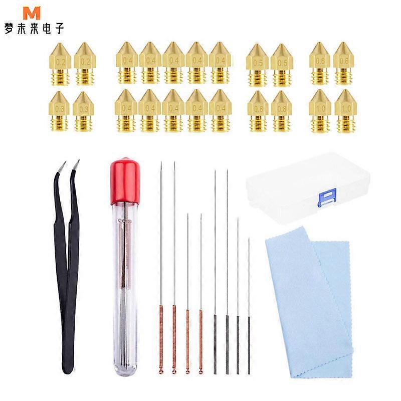  3D printer accessory kit for MK8 pointed brass nozzles with engraving and nozzle cleaning needles