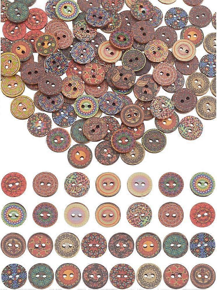 100Pcs 2-Hole Buttons Flat Round Mixed Color 14.5x2.5mm