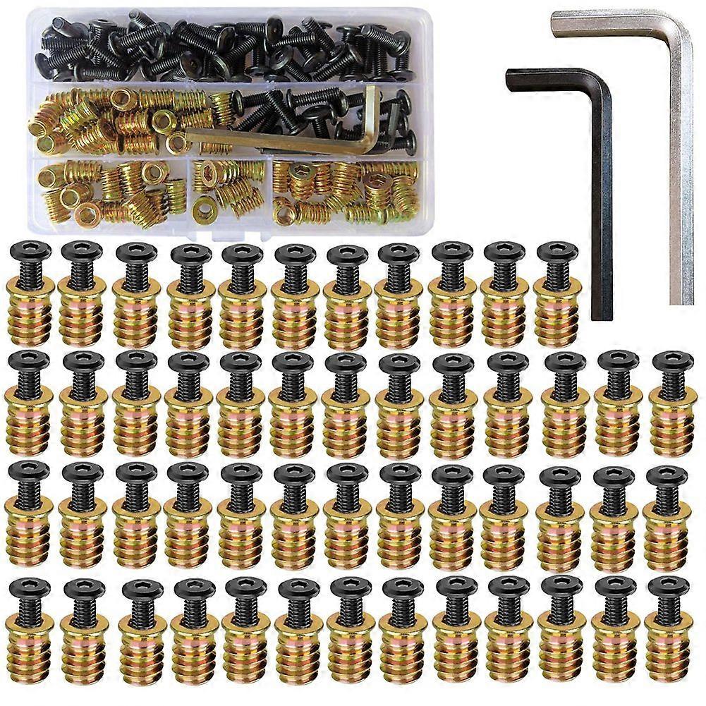 M6 X 15mm Threaded Inserts Nuts and M6 X 20mm Flat Head Socket Screws 100-Piece Set for Furniture Assembly