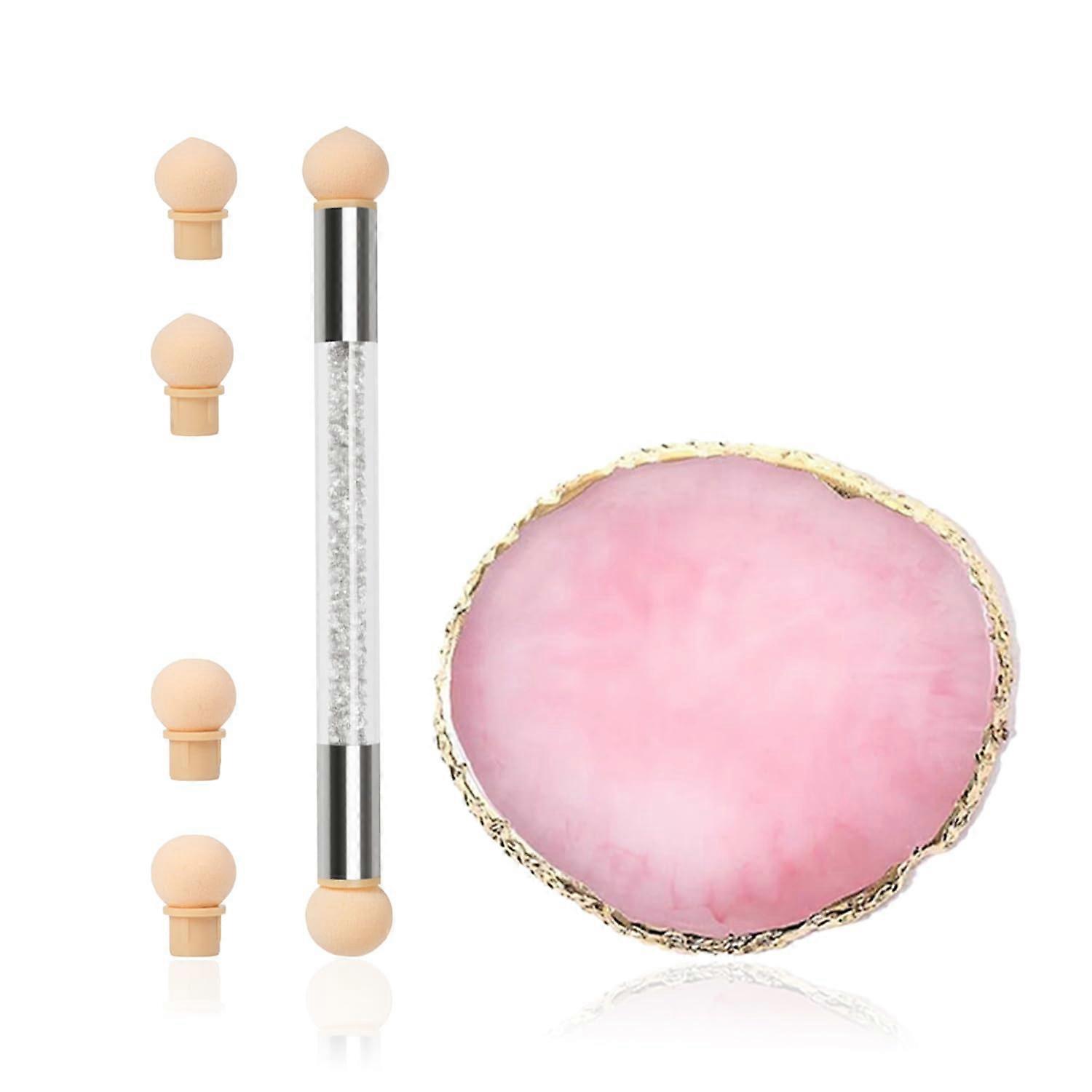 Nail Art Sponge Brush with Resin Palette, Gradient Ombre Pen, DoubleEnded, 4 Replacement Heads