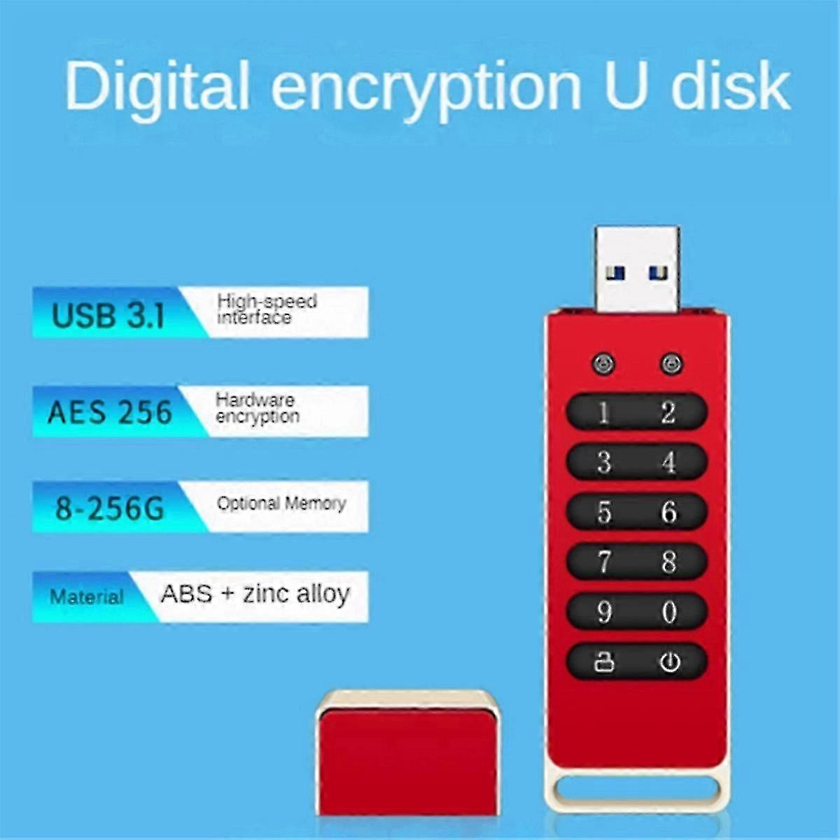 Secure USB Drive, Encrypted USB Flash Drive Hardware Password Memory Stick with Keypad USB 3.1 Disk