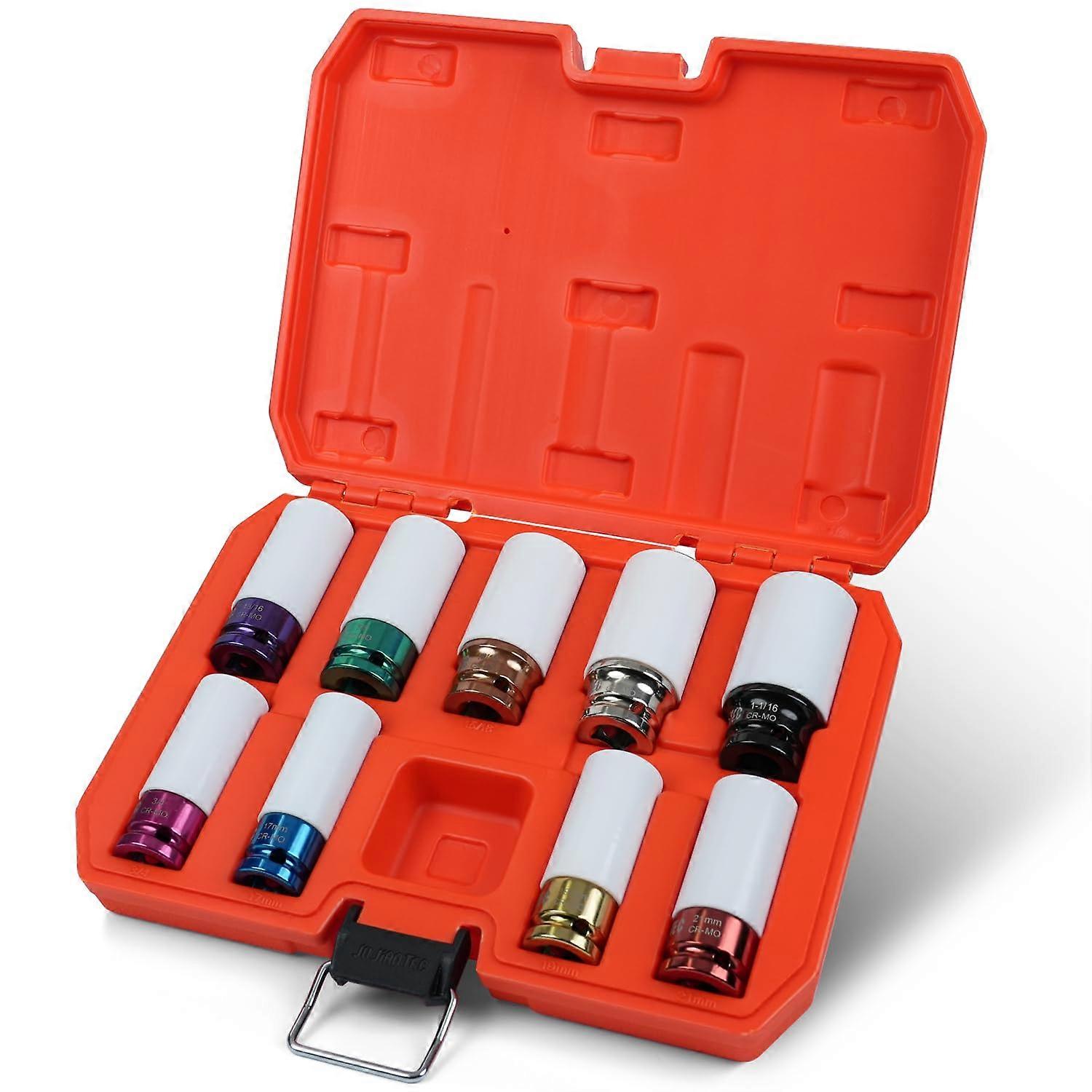 9Piece Impact Lug Nut Socket Set 1/2 Inch Drive Thin Wall Color Sleeve CrMo Steel for Alloy Wheels