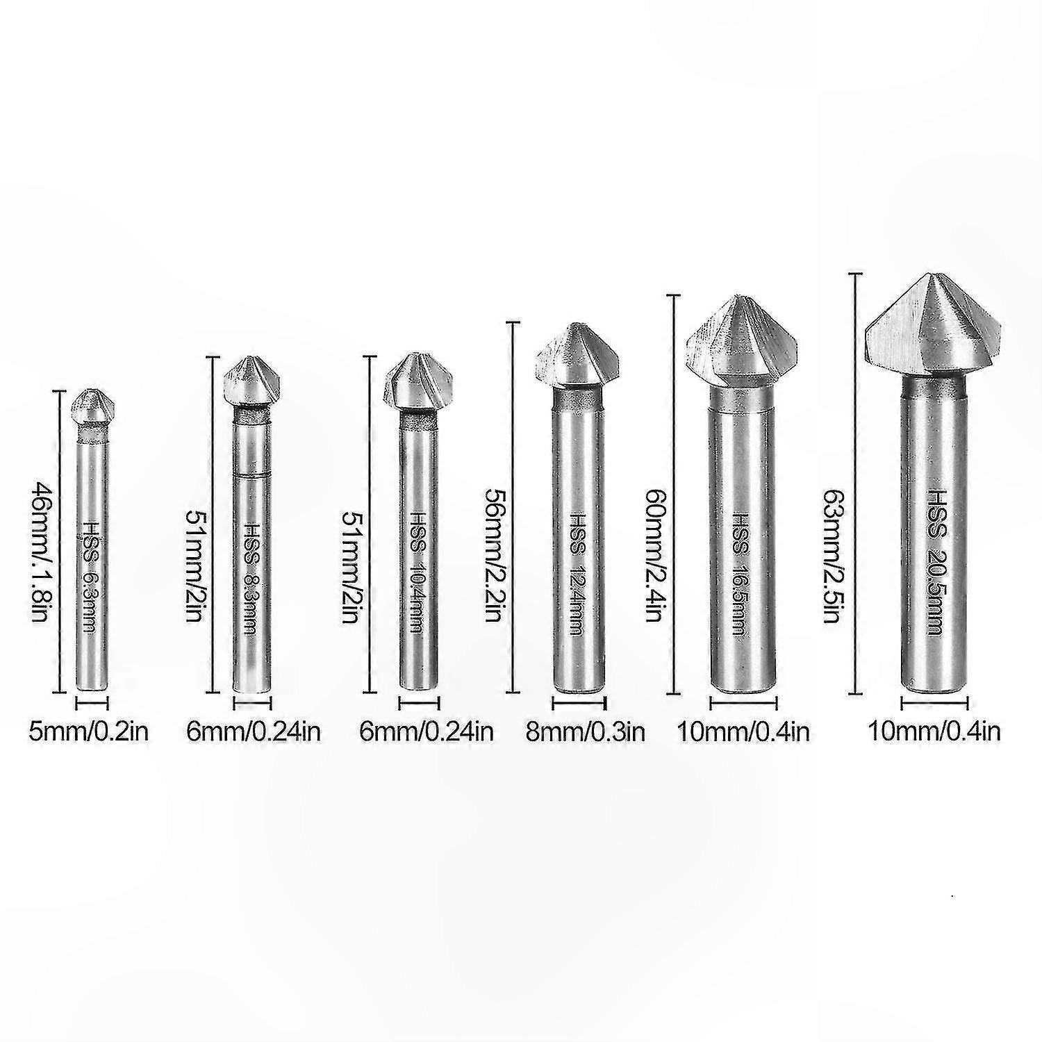 6-Piece HSS Taper Cutter Set, 1/4" Shank, Cone-Shaped Reamer Bits for Metalworking Projects