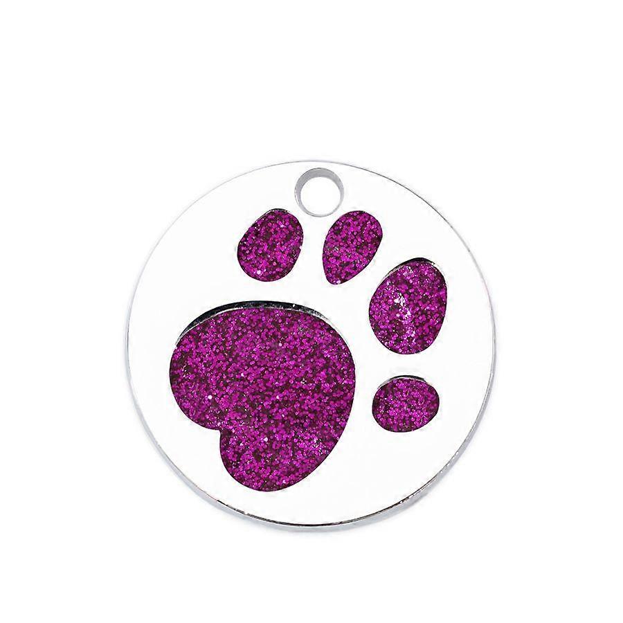 Enamel Pendants with Platinum Plated Alloy Findings and Glitter Powder Flat Round with Dog Paw Prints Magenta 25x1.7mm Hole: 2.6mm