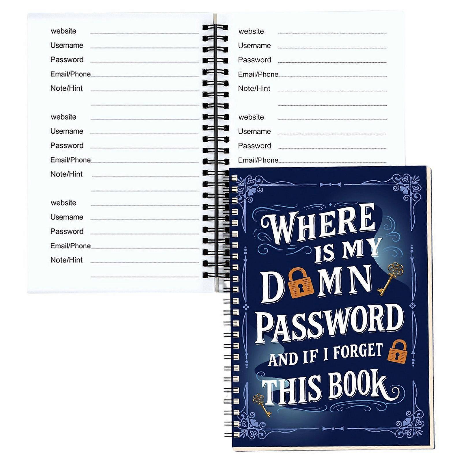Fun Password Notebook - Spiral binding, with lock icons & fun security phrases