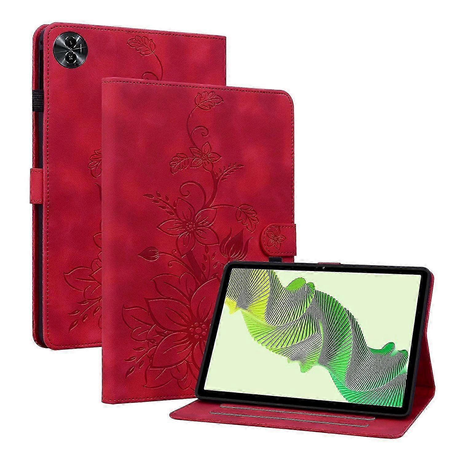 Embossed Leather Case For Realme Pad 2 11.5 - Red 25-26
