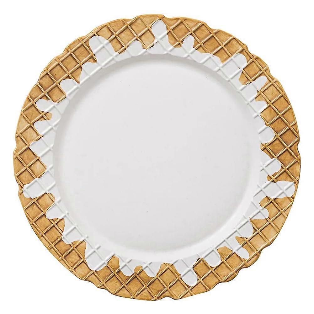 White Ceramic Dessert Plate for Elegant Breakfast or Sugar Cone Serving, Durable Easy Clean