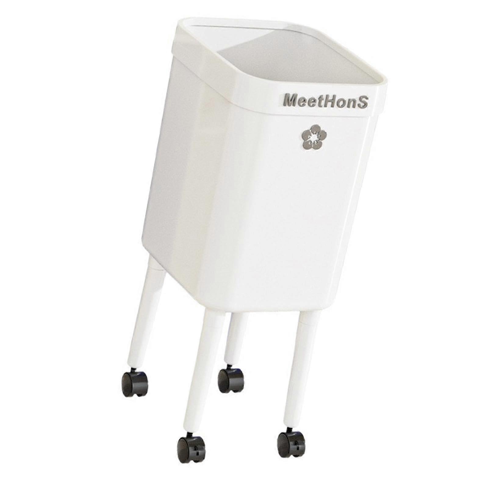Large Trash Can with Wheels and  Legs, White Indoor Garbage Bin for Kitchen Office