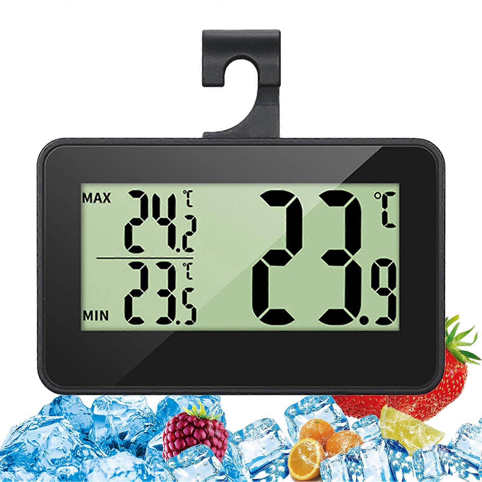 Digital Refrigerator Thermometer with Precision Sensor, Magnetic Back, Alarm Function  Black