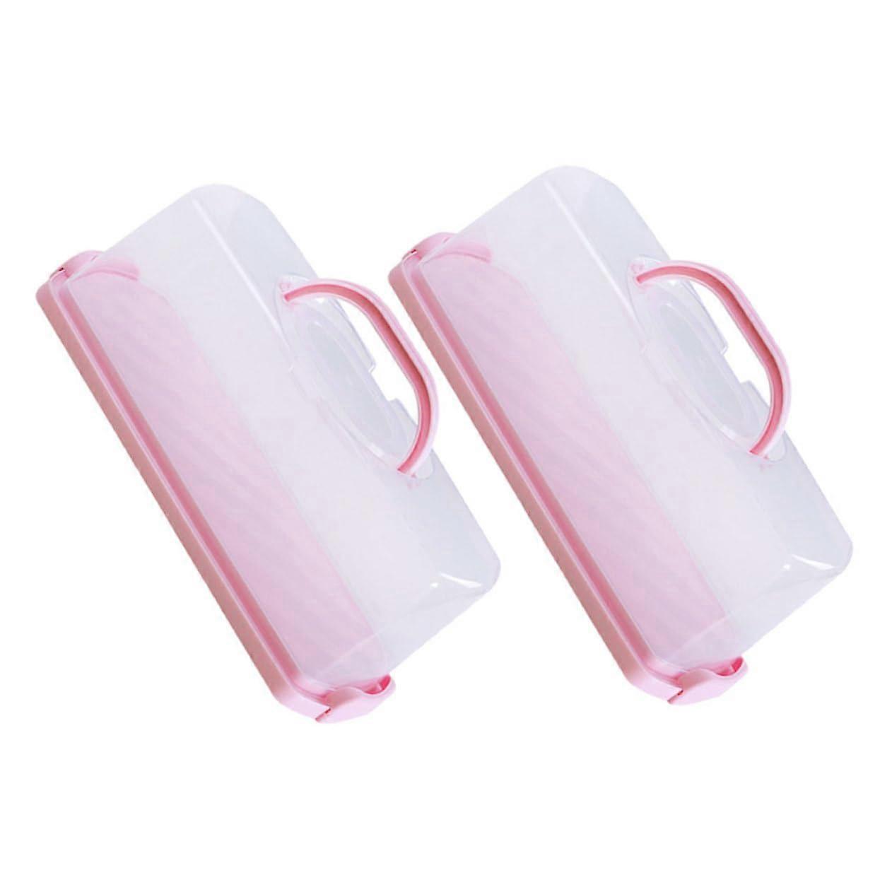 2pcs Bread Storage Container with Transparent Lid and Handle for Fresh Toast, Cake and Snacks