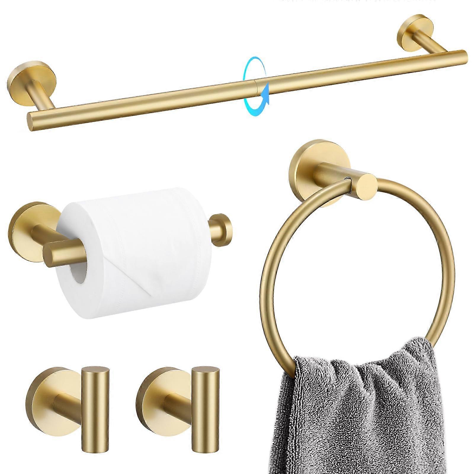 Brushed Gold 5 Piece Bathroom Hardware Set SUS304 Rustproof Towel Bar Accessories