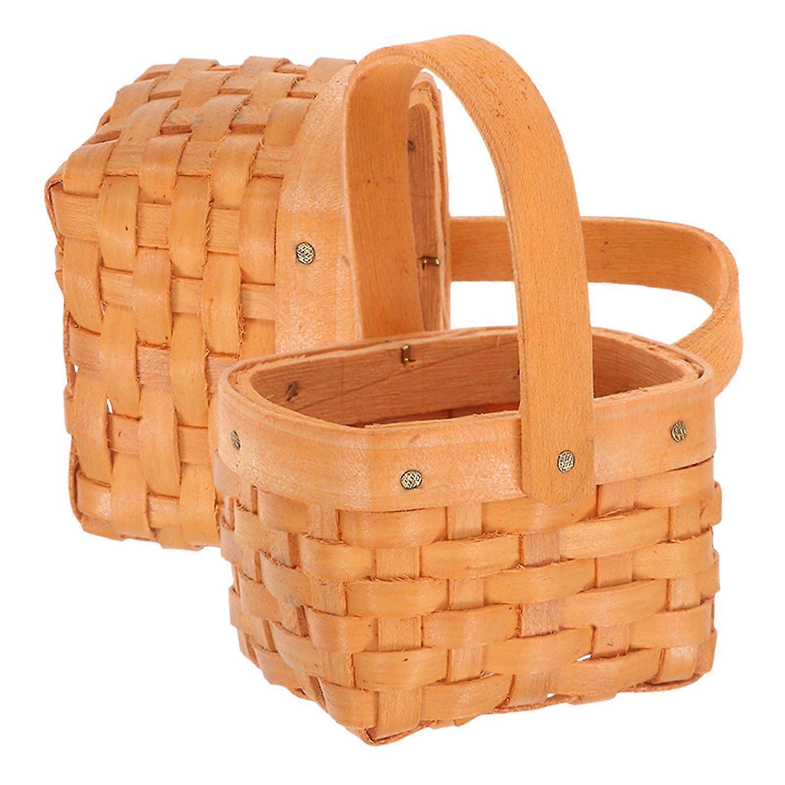 Ljusbrun mini trävävd blomkorg för plantering 2 st förvaring