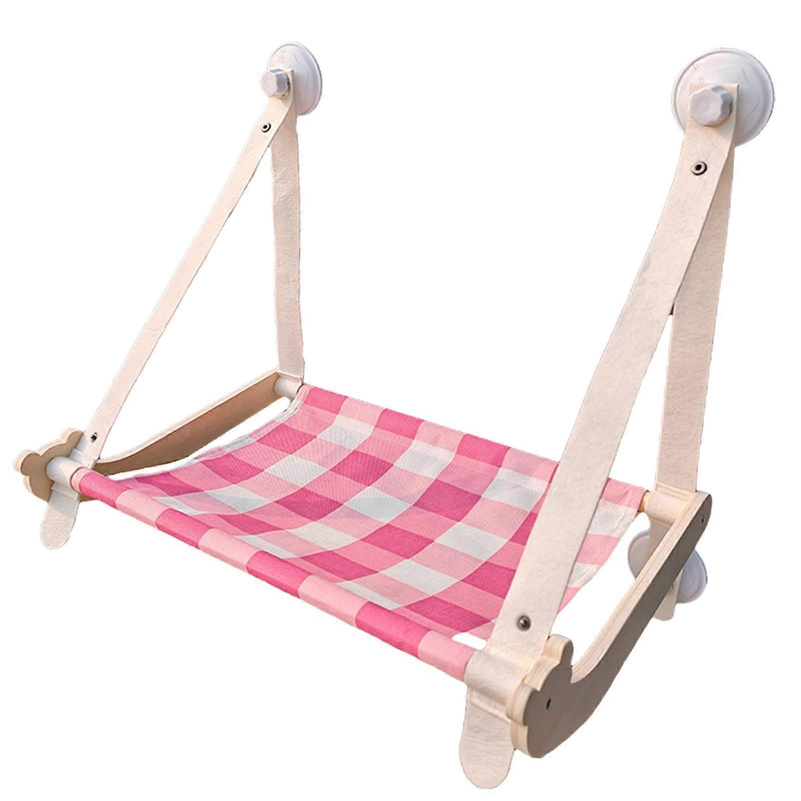 Foldable Cat Window Perch for Large Cats with Strong Suction Cups and Durable Pink Bed