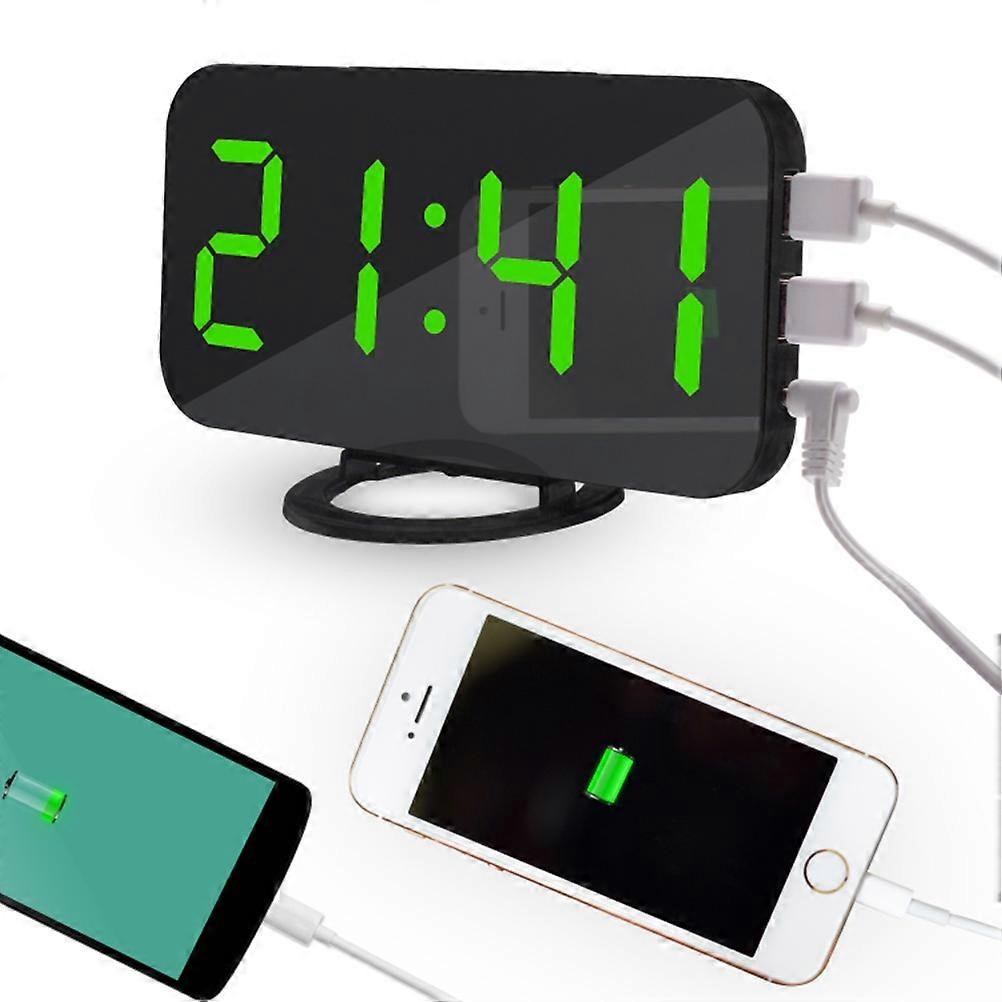 Dual Usb Charging Alarm Clock For Desktop Modern Design Large Led Display Adjustable Brightness Function 1Set