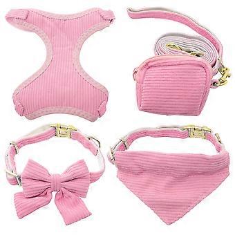 Pink Corduroy Dog Collar Harness for Walking 1Set Small Dog Leash Vest Harness