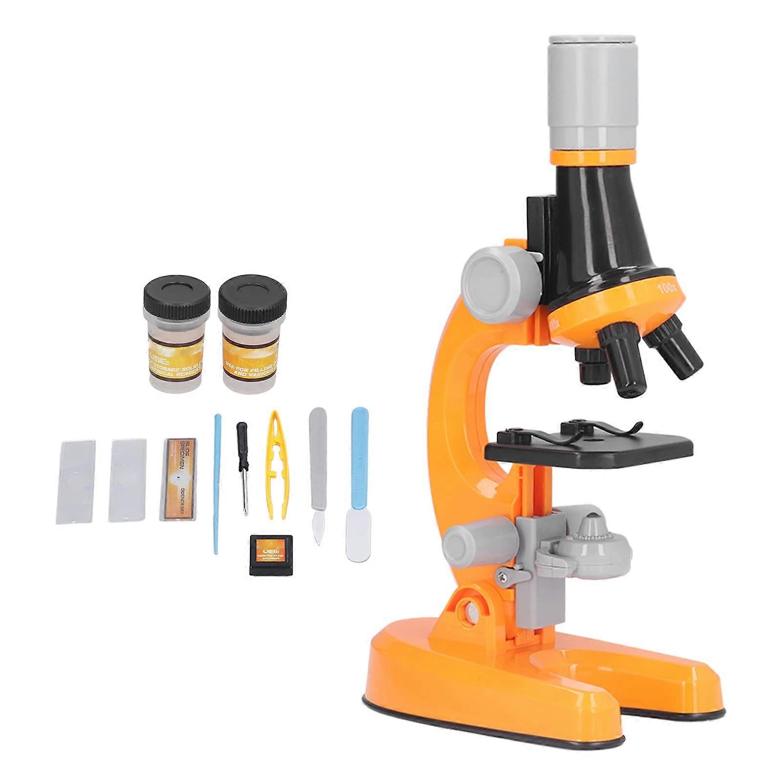 Kids Microscope with Adjustable Viewing Angle HD Optics Triple Magnification Builtin Light Orange