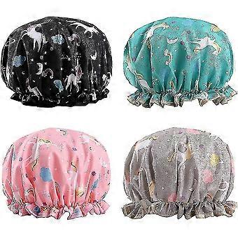 4-Pack Waterproof Polyester Shower Caps with Elastic Band