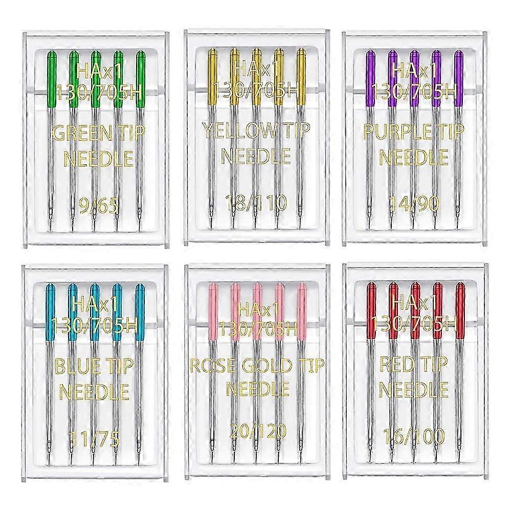 6 Sizes Sewing Machine Needles Regular Point Flat Shank Needle 30PCS