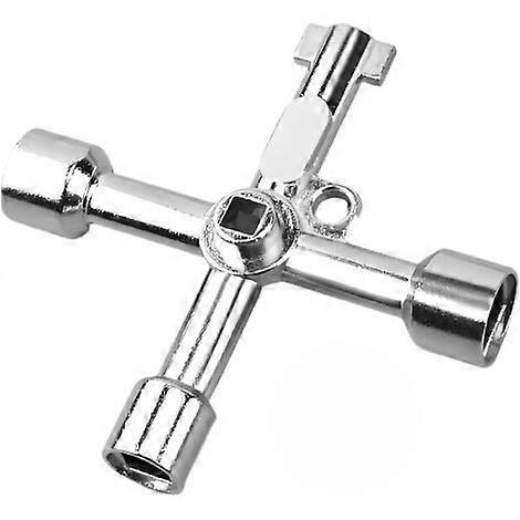 Silver four-way multifunctional key. Triangular cross-shaped key. Suitable for elevators, electrical cabinets and valves.