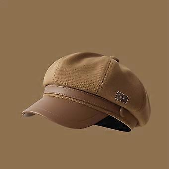 Women's Japanese-Style Vintage Casual Hat, British Style, Clock Iron Label, Flattering for Large Faces, Early Autumn