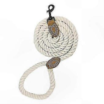 A Durable Cotton Rope Leash with Leather Grip for Dogs