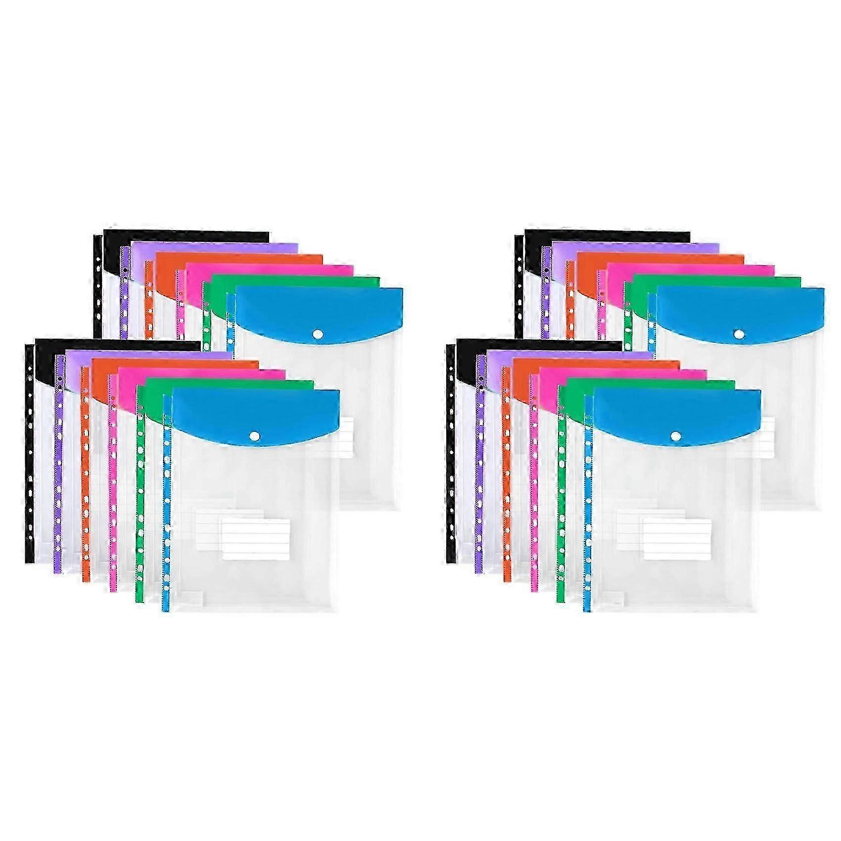 24Pack Plastic Envelopes. Binder Pockets compatible with 3/4/11 Ring Binder.Expandable Document Organizer with Snap Button and Label top