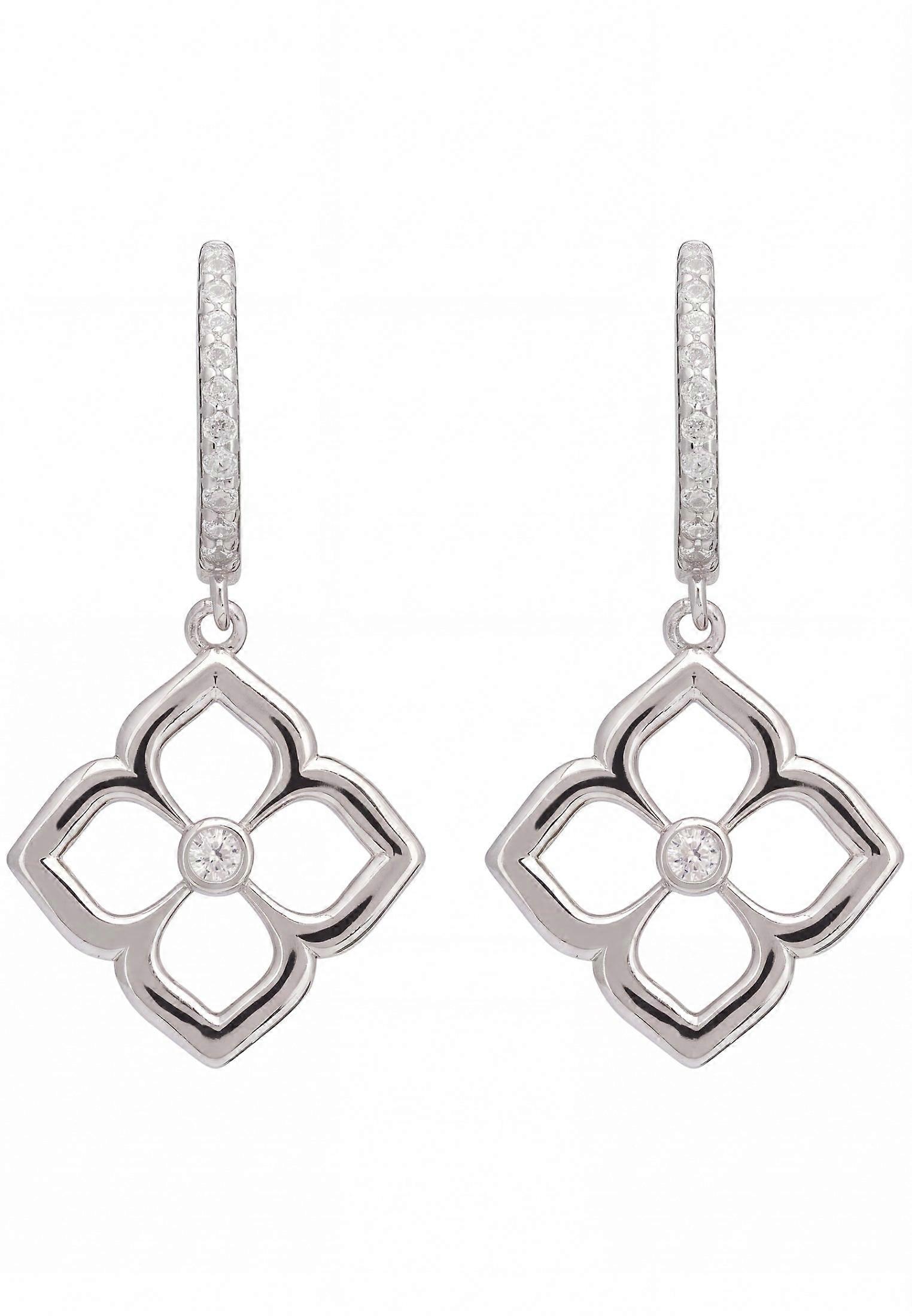 Open Pointed Clover Flower Drop Earrings Silver