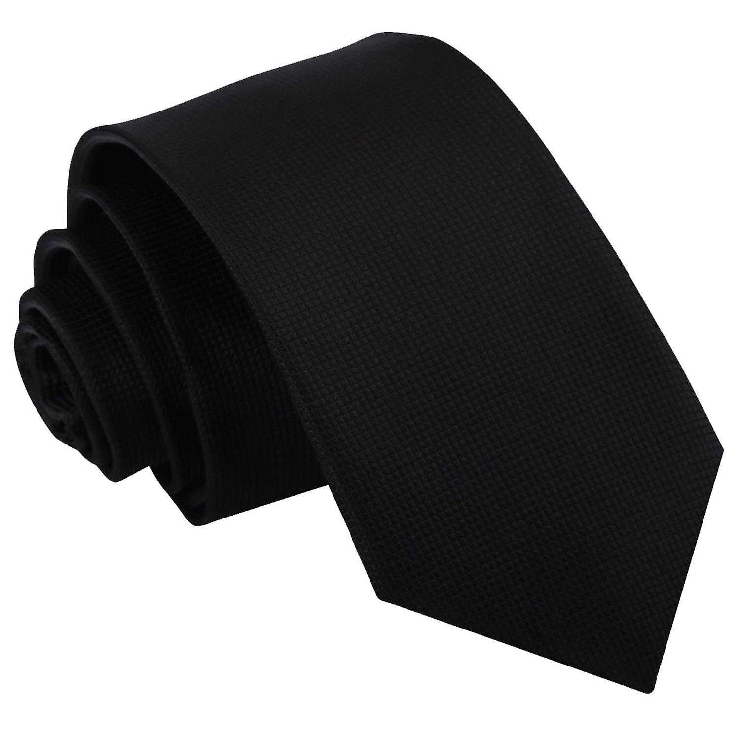 Black Solid Check Slim Tie