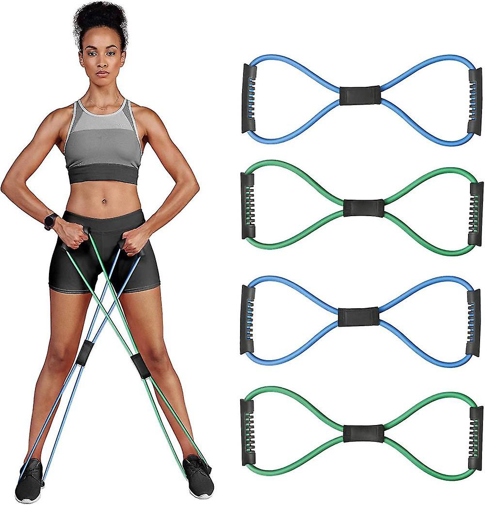 الشكل 8 عصابات مقاومة اللياقة البدنية مع مقابض - مجموعة من 4 أشرطة أنبوب التمرين لتمدد الذراع والكتف