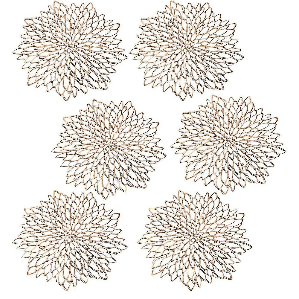 6 Pack Rose Gold Metallic Round Placemats Laminated Vinyl Leaf Dining Table Decorative