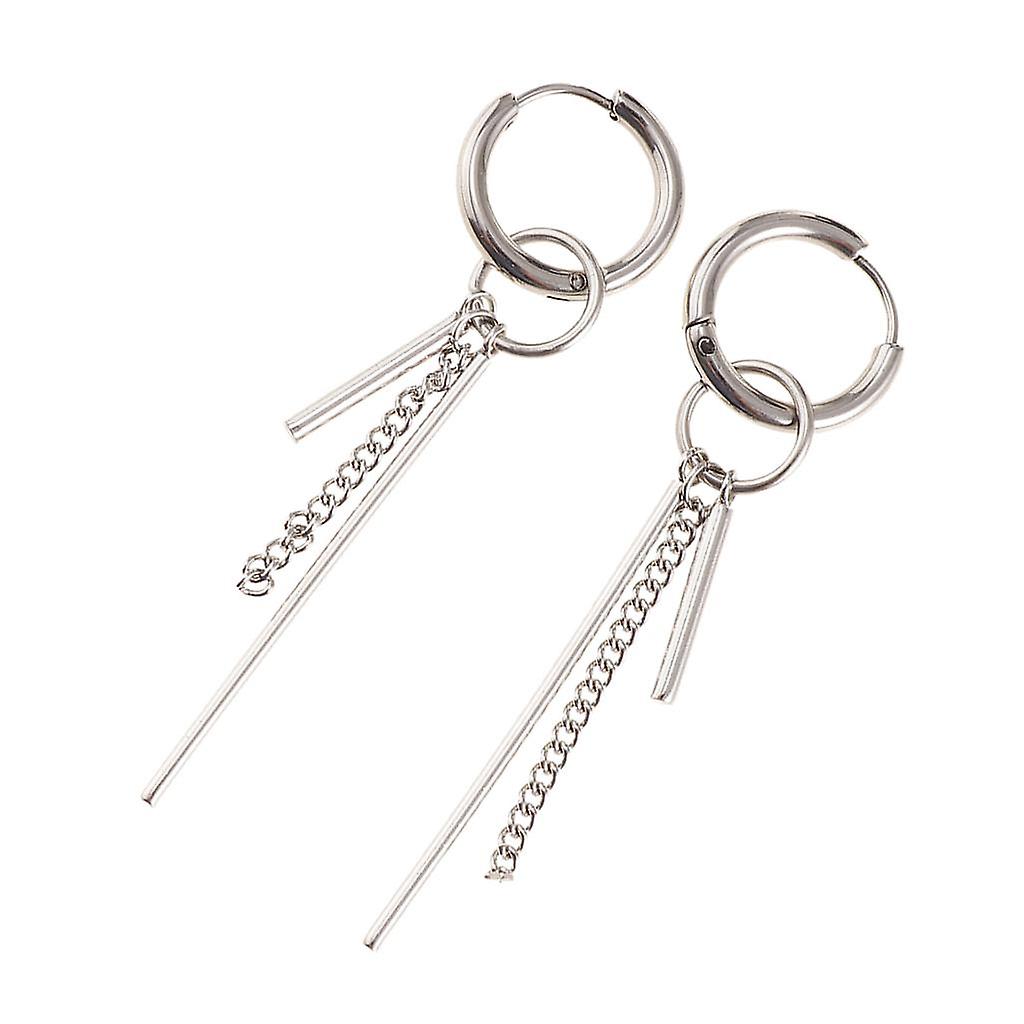 Acier inoxydable Longue Barre Chaîne Boucles d’oreilles Ring Loop Ear Clip Piercing
