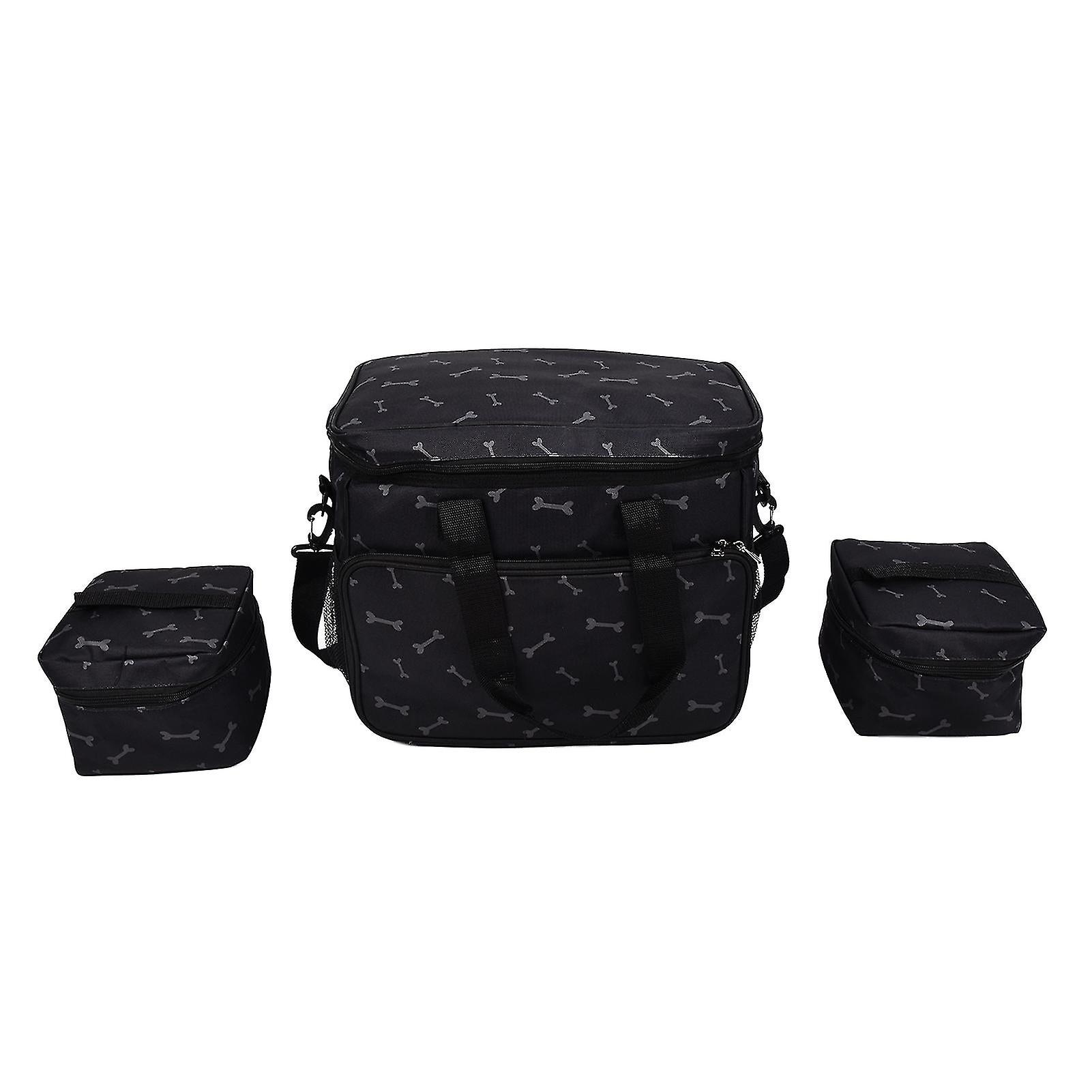 Dog Travel Bag Oxford Cloth Multi Function Pockets Pet Food Diaper Carrier With 2 Storage Container For Outdoor
