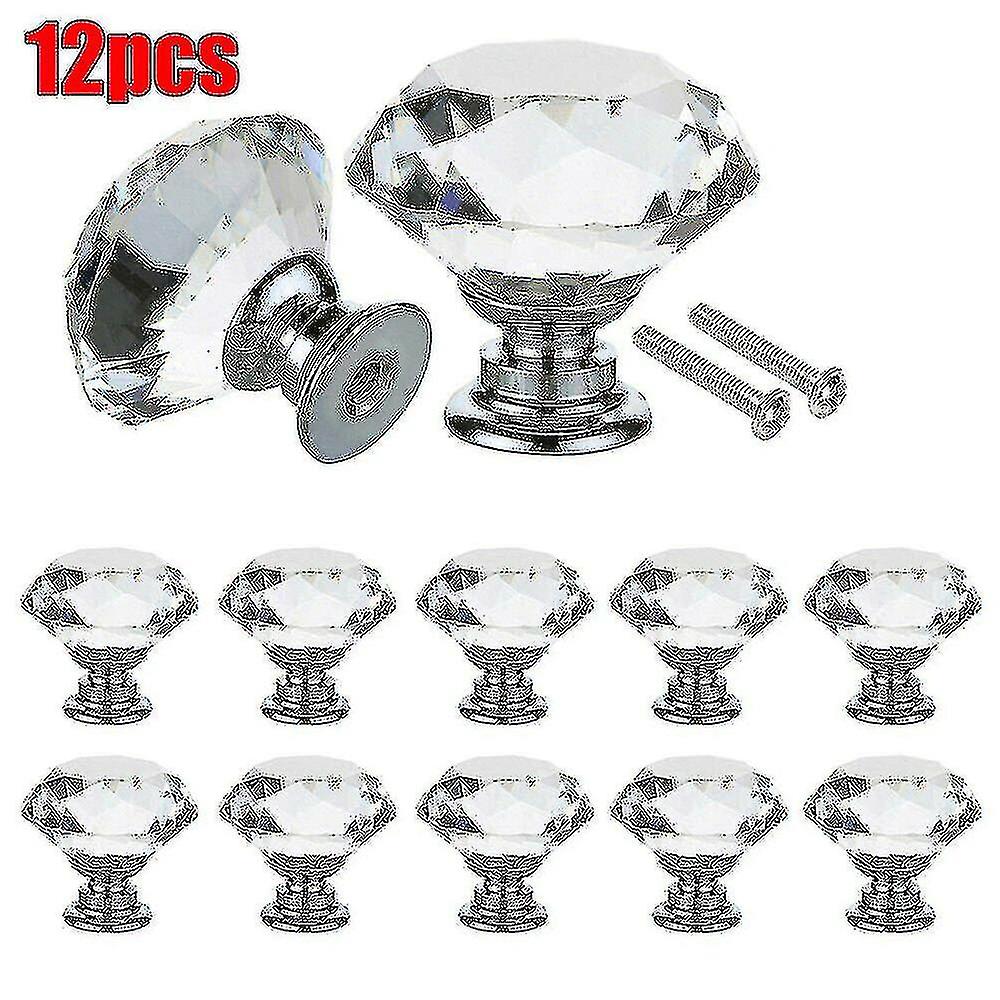 Clear Crystal Diamond Glass Door Knobs Cabinet Cupboard Drawer Pull Handles