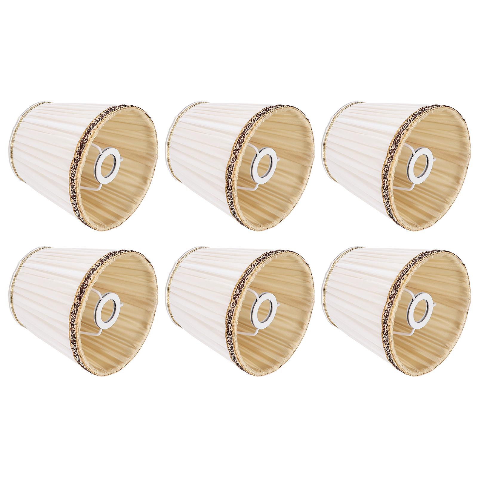 6Pcs Fabric Mesh Lamp Shade Clip On Lampshade Beige Golden Edge Style for E14 Chandelier Ceiling Lamp