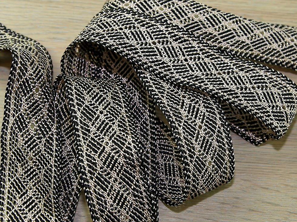 Minerva 35mm 人造丝蕾丝镶边黑色和米色 - 每米