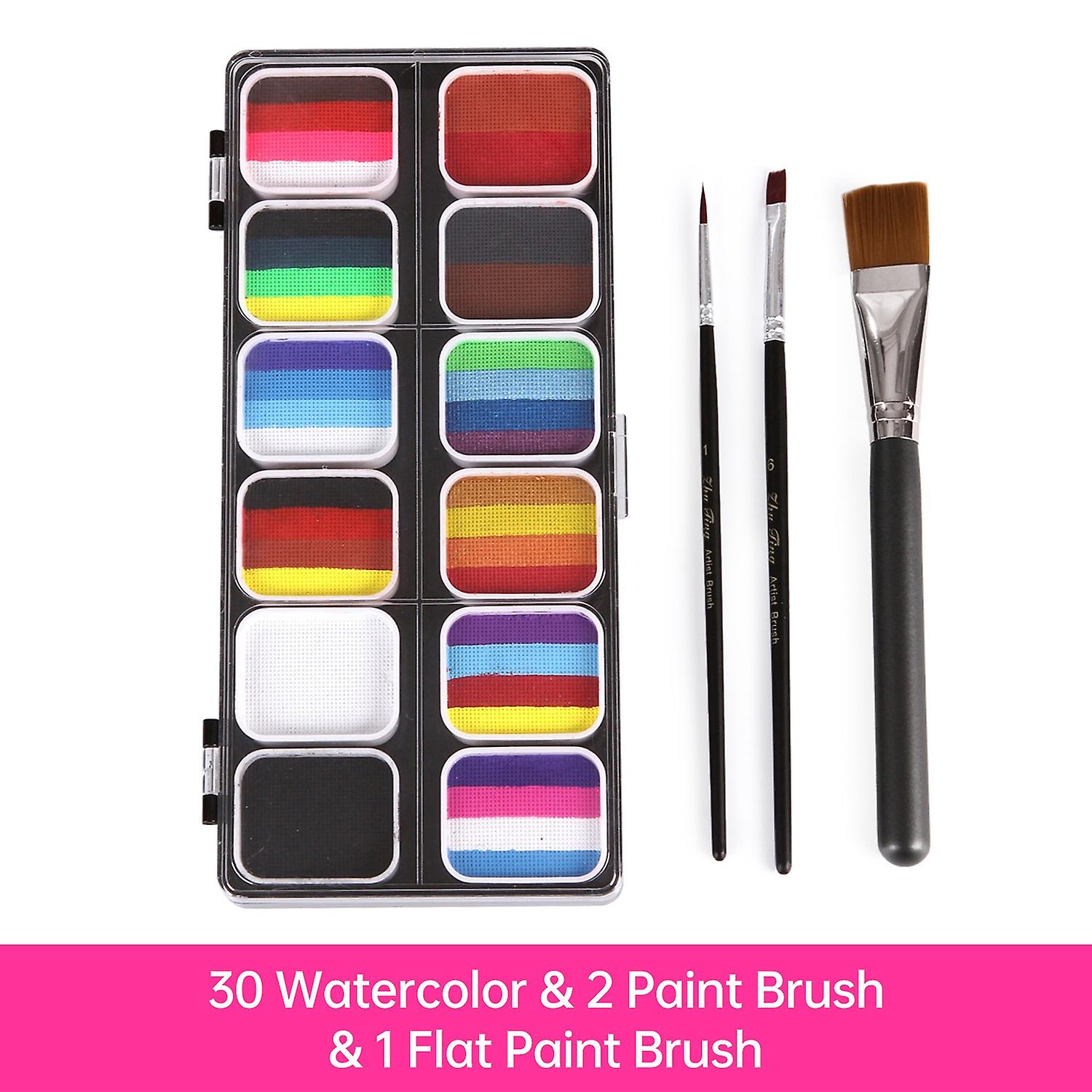 Watercolor Paint Palette Set 30 Colors Set Professional Face Paint Kit with 3 Brush Safe & Non Toxic