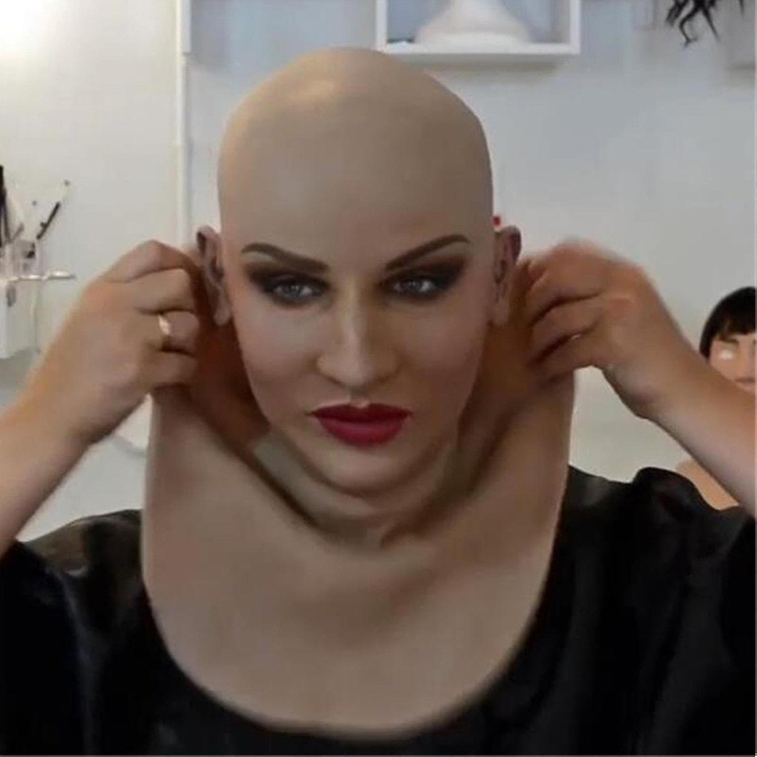 Bald Latex Mask with Neck - Spooky Full Face for Halloween Party