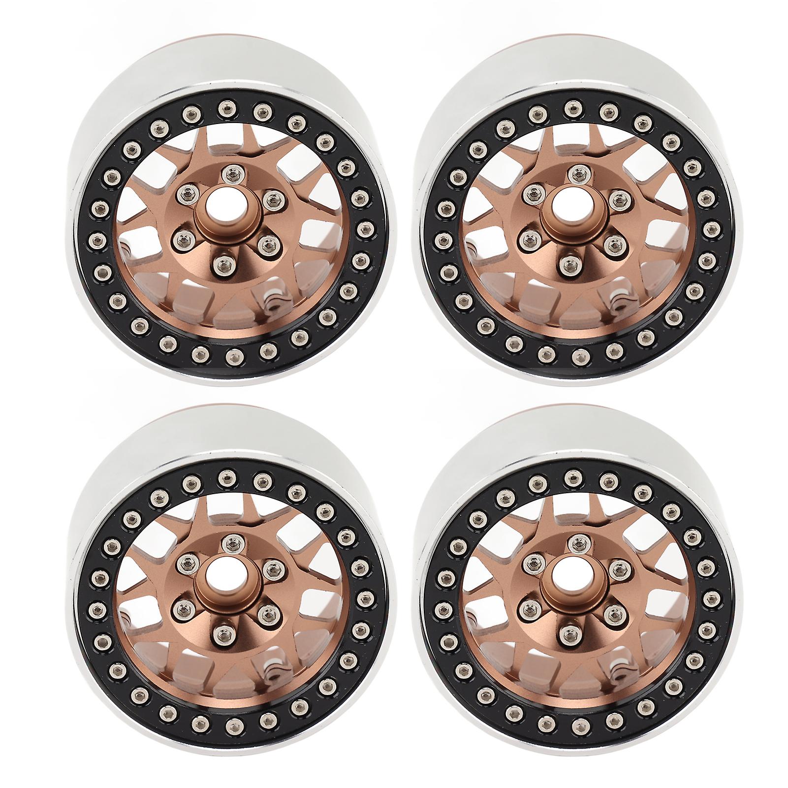 4Pcs 1.9in RC Wheel Rims Alloy CNC Machining 1/10 RC Beadlock Wheel Hub for Axial SCX10 90046 AXI 03007 REDCAT MST Copper 