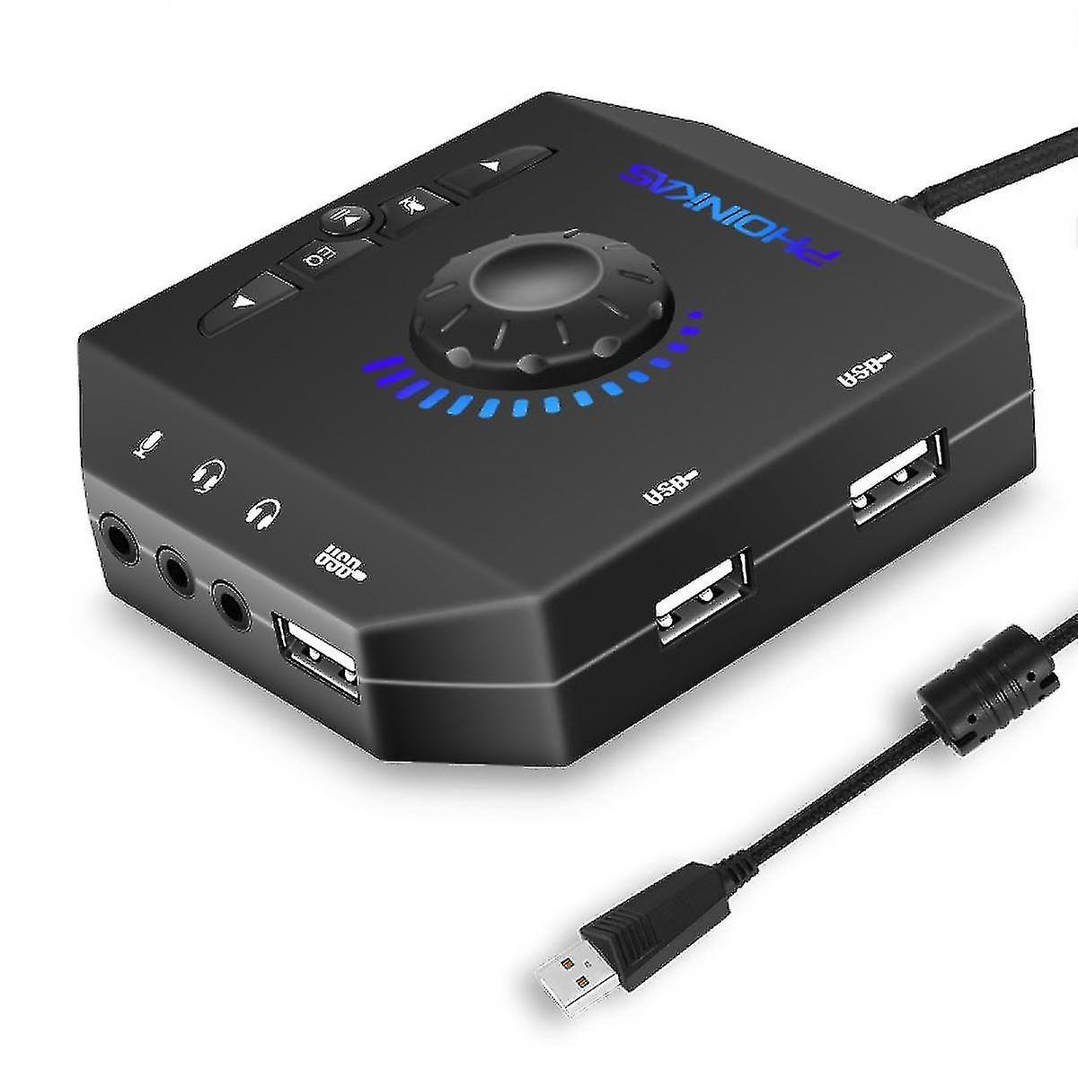 T10 eksternt lydkort, Phoinikas USB-lydadapter for PC Windows, Mac, Linux, bærbare datamaskiner, stasjonære datamaskiner,