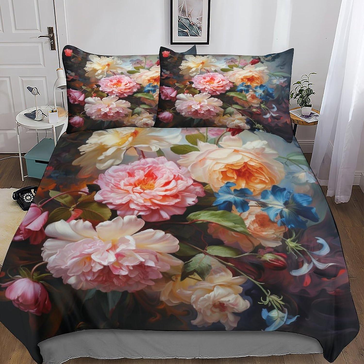 Kolorowe kwiaty Poszwa na kołdrę Zestaw pościeli z mikrofibry, Kołdra z nadrukiem 3D Botanical Art Quilt Cover, z zapięciem na zamek błyskawiczny, Soft For Men Woman Kids Comforter 