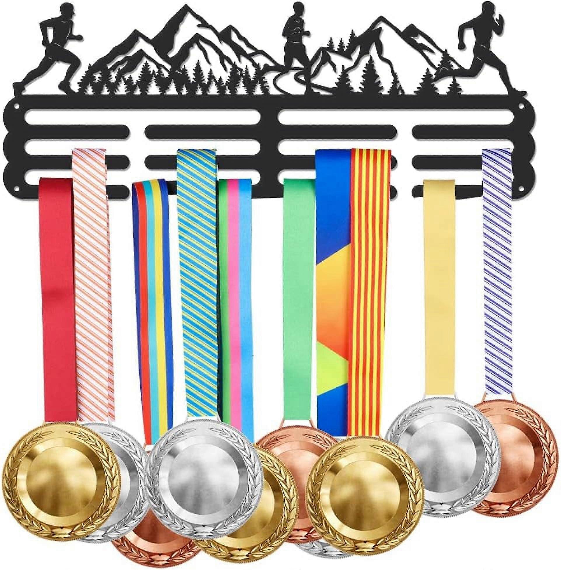 Running Medal Hanger Display Park Run Sports Medals Display Rack for 60+ Medals Wall Mount Ribbon Display Holder Rack Hanger Decor Iron Hooks Gifts fo