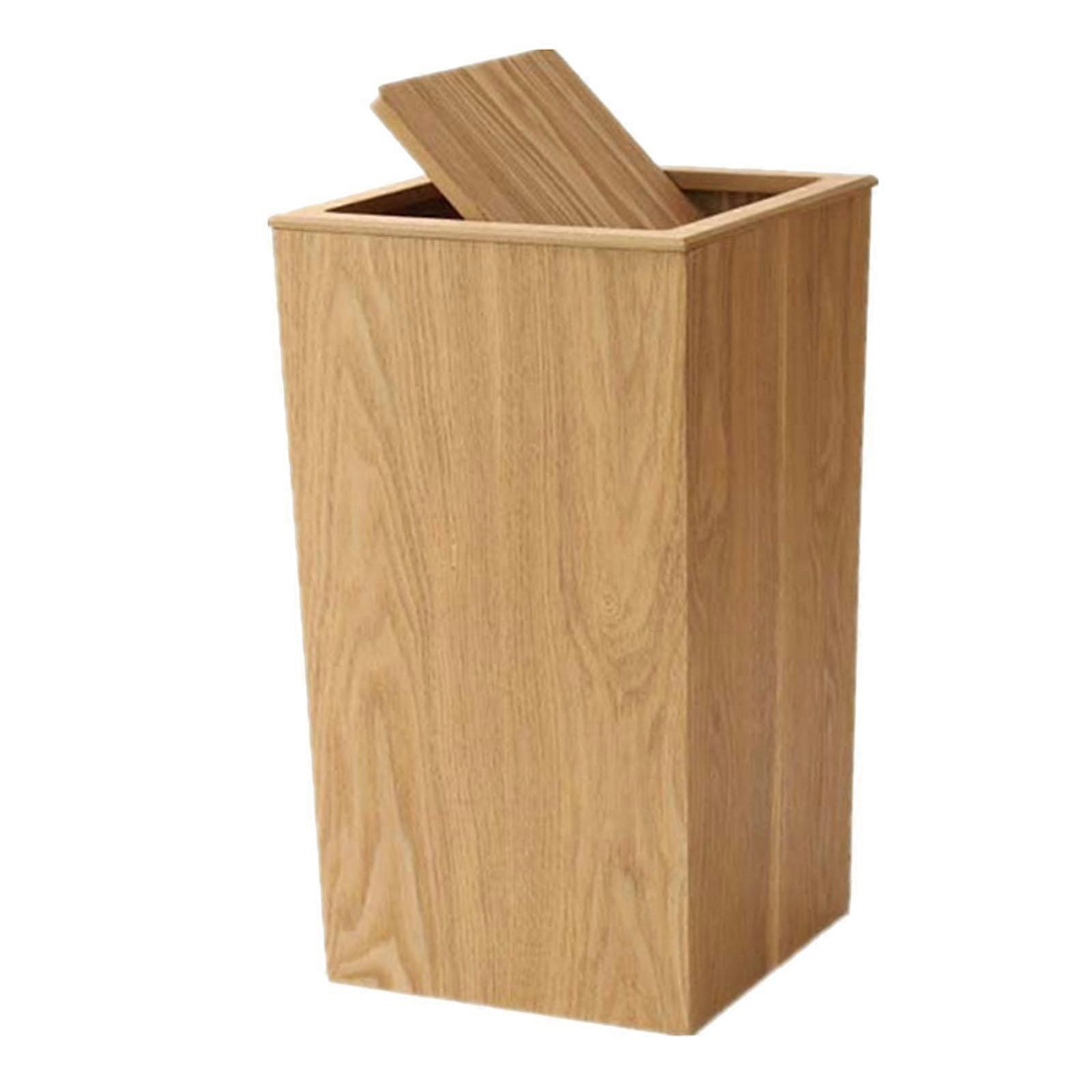 Nordic Trash Can with Lid Simple Waste Basket for Home Farmhouse and Living Room light wood