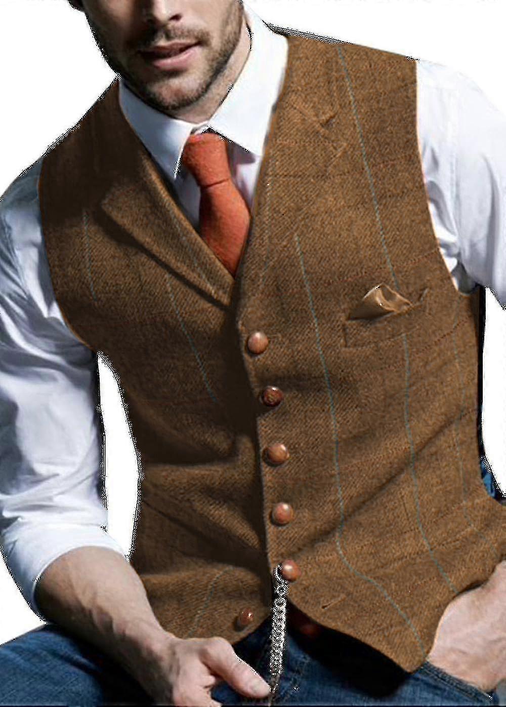 Gilet da uomo, a spina di pesce in lana a quadri dentellata, gilet